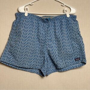 Patagonia Baggies Shorts Womens XL Blue Print Recycled Nylon Hiking Running READ